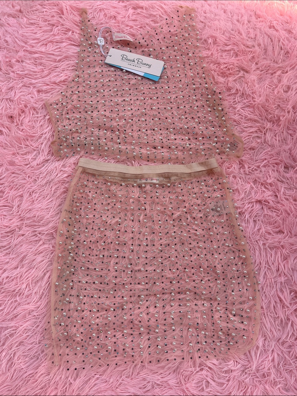 Beach Bunny Nude Glitzy Girl Embellished Two-Piece Set